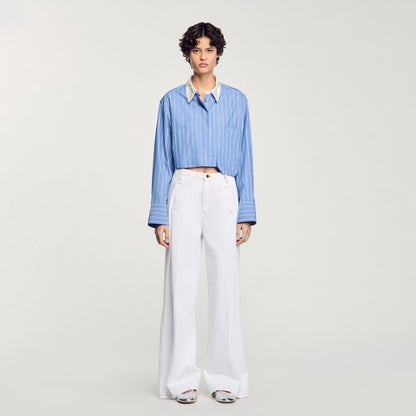 Sandro Striped cropped shirt with rhinestone