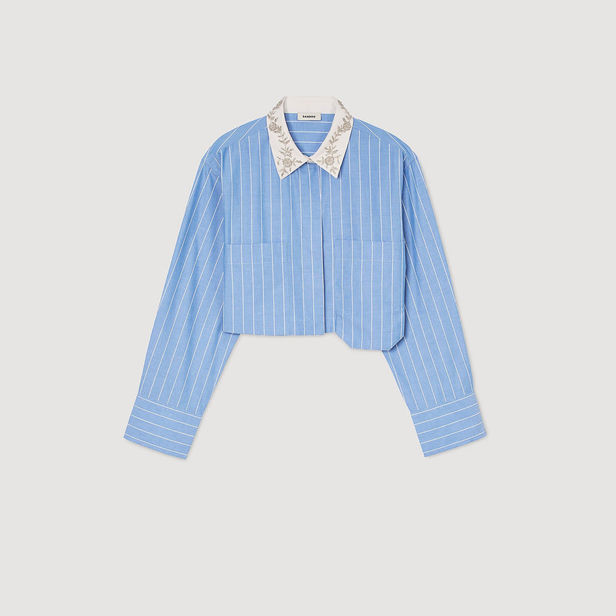 Sandro Striped cropped shirt with rhinestone