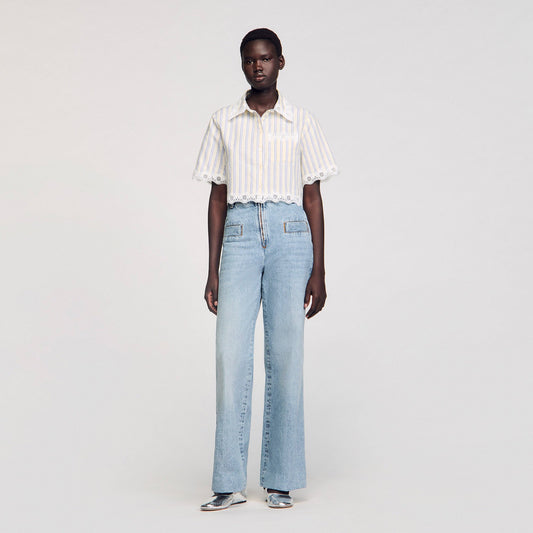 Sandro Striped cropped shirt with lace trim