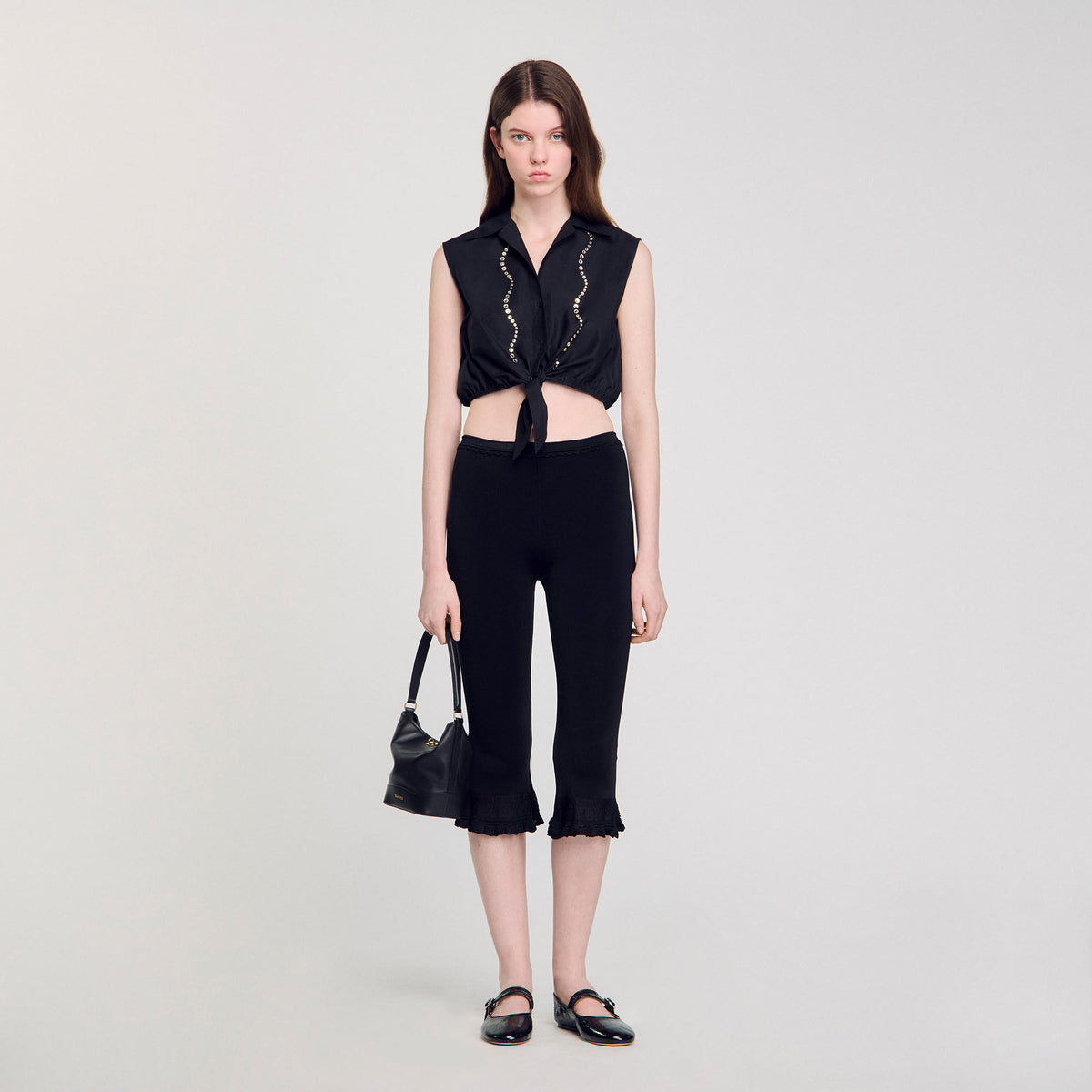 Sandro Rhinestone cropped shirt