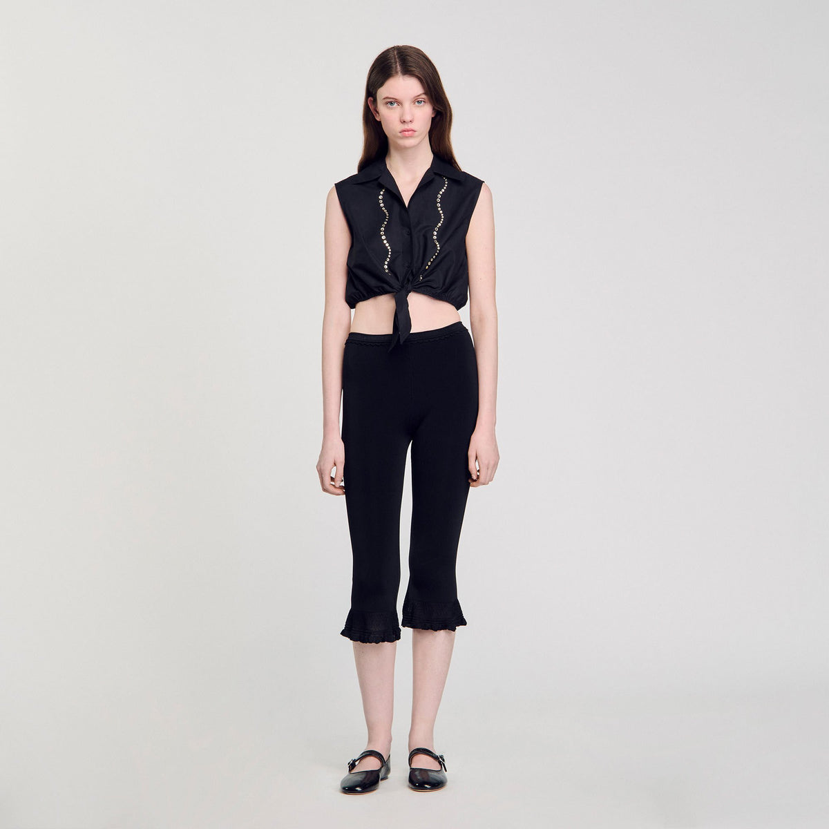 Sandro Rhinestone cropped shirt