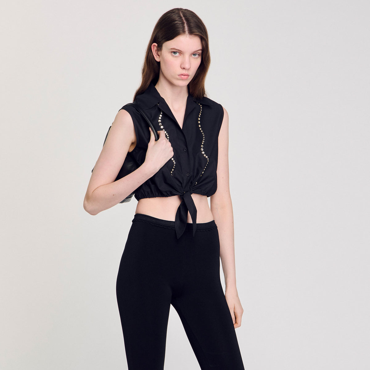 Sandro Rhinestone cropped shirt