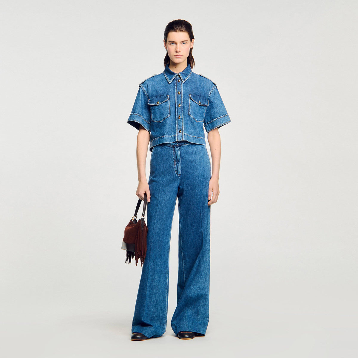 Sandro Cropped denim shirt