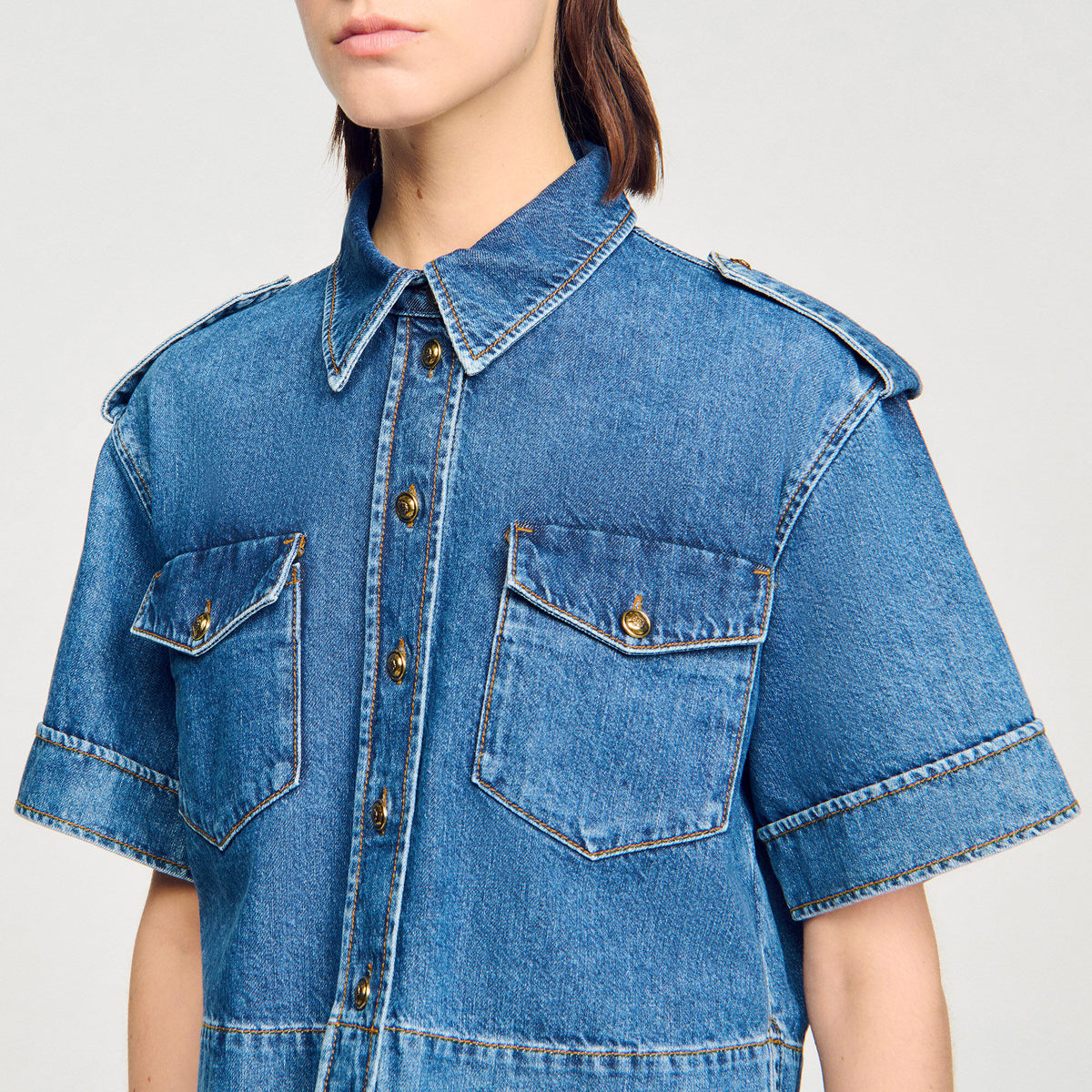 Sandro Cropped denim shirt