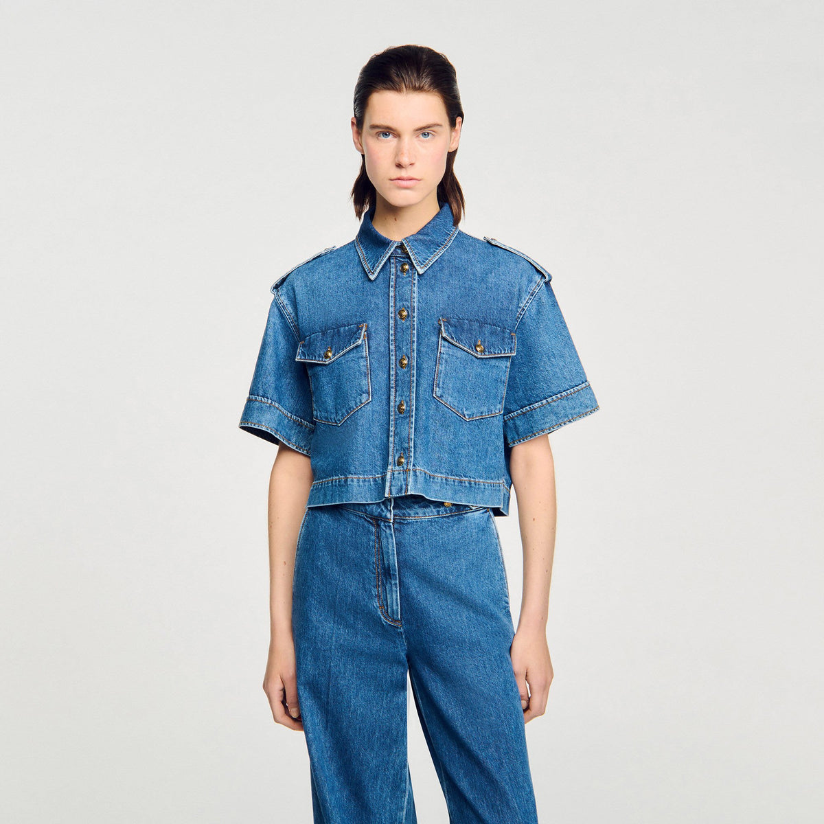 Sandro Cropped denim shirt