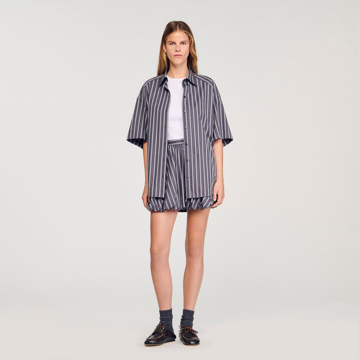 Sandro Oversized striped rhinestone shirt