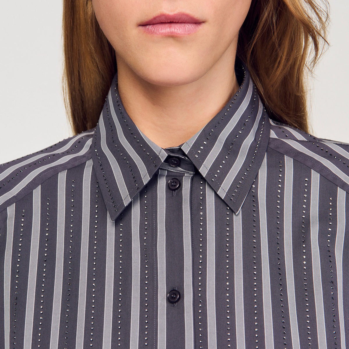 Sandro Oversized striped rhinestone shirt