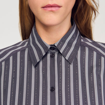 Sandro Oversized striped rhinestone shirt