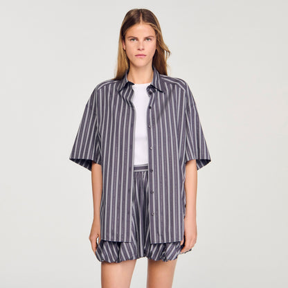 Sandro Oversized striped rhinestone shirt