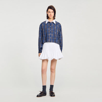 Sandro Rhinestone checkered collar shirt