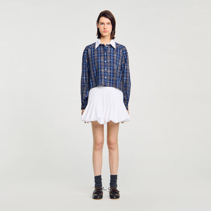 Sandro Rhinestone checkered collar shirt