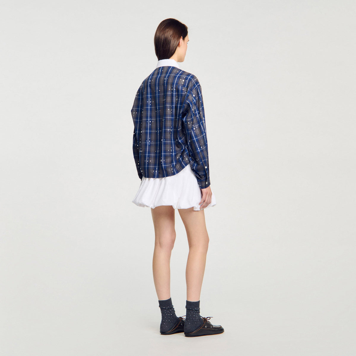Sandro Rhinestone checkered collar shirt