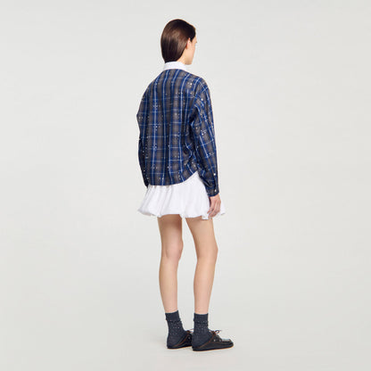 Sandro Rhinestone checkered collar shirt