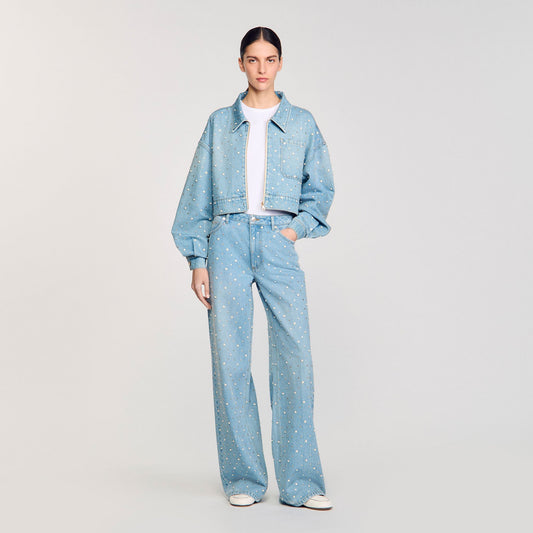Sandro Rhinestone and beaded jeans