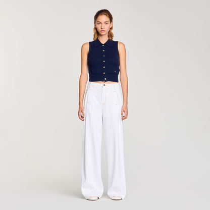 Sandro Topstitched wide-leg jeans