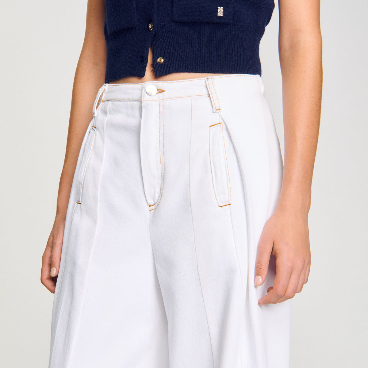 Sandro Topstitched wide-leg jeans
