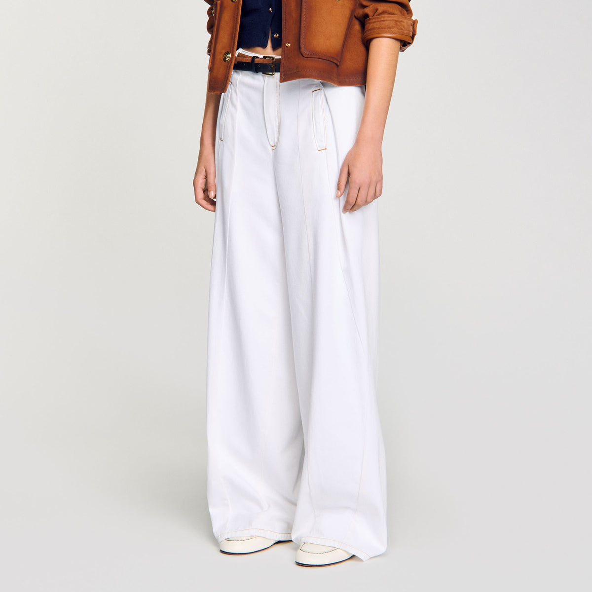 Sandro Topstitched wide-leg jeans