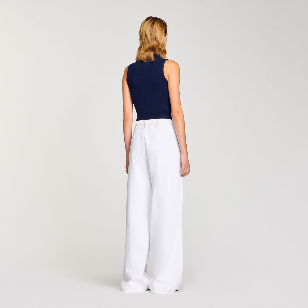 Sandro Topstitched wide-leg jeans