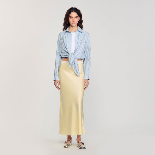 Sandro Maxi satin-effect skirt