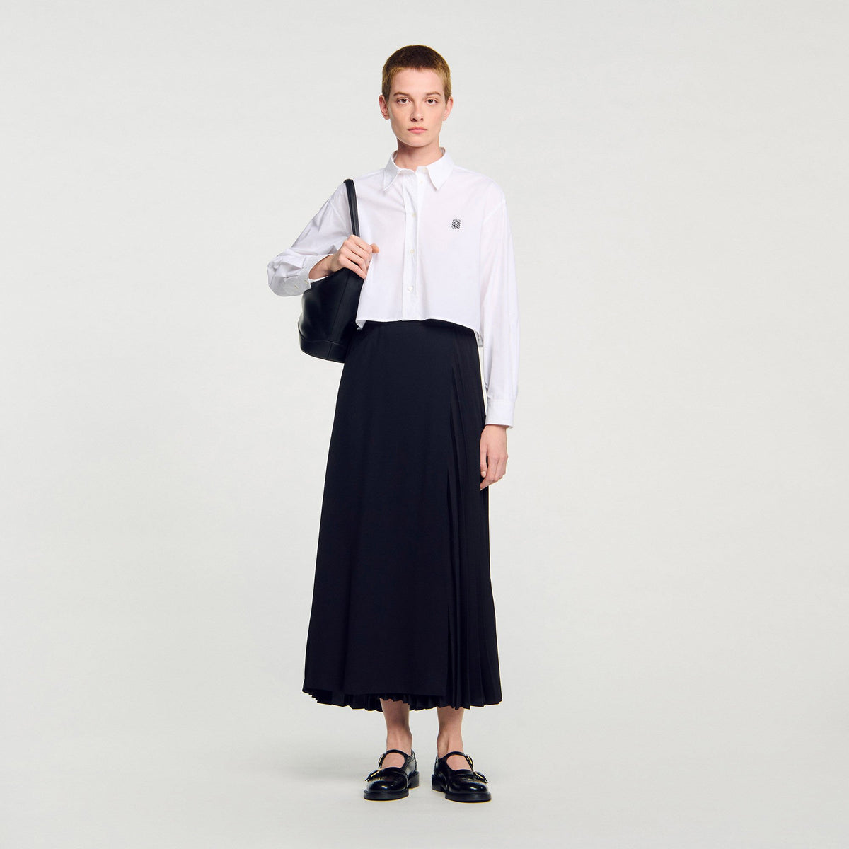 Sandro Curb chain buckle pleated skirt