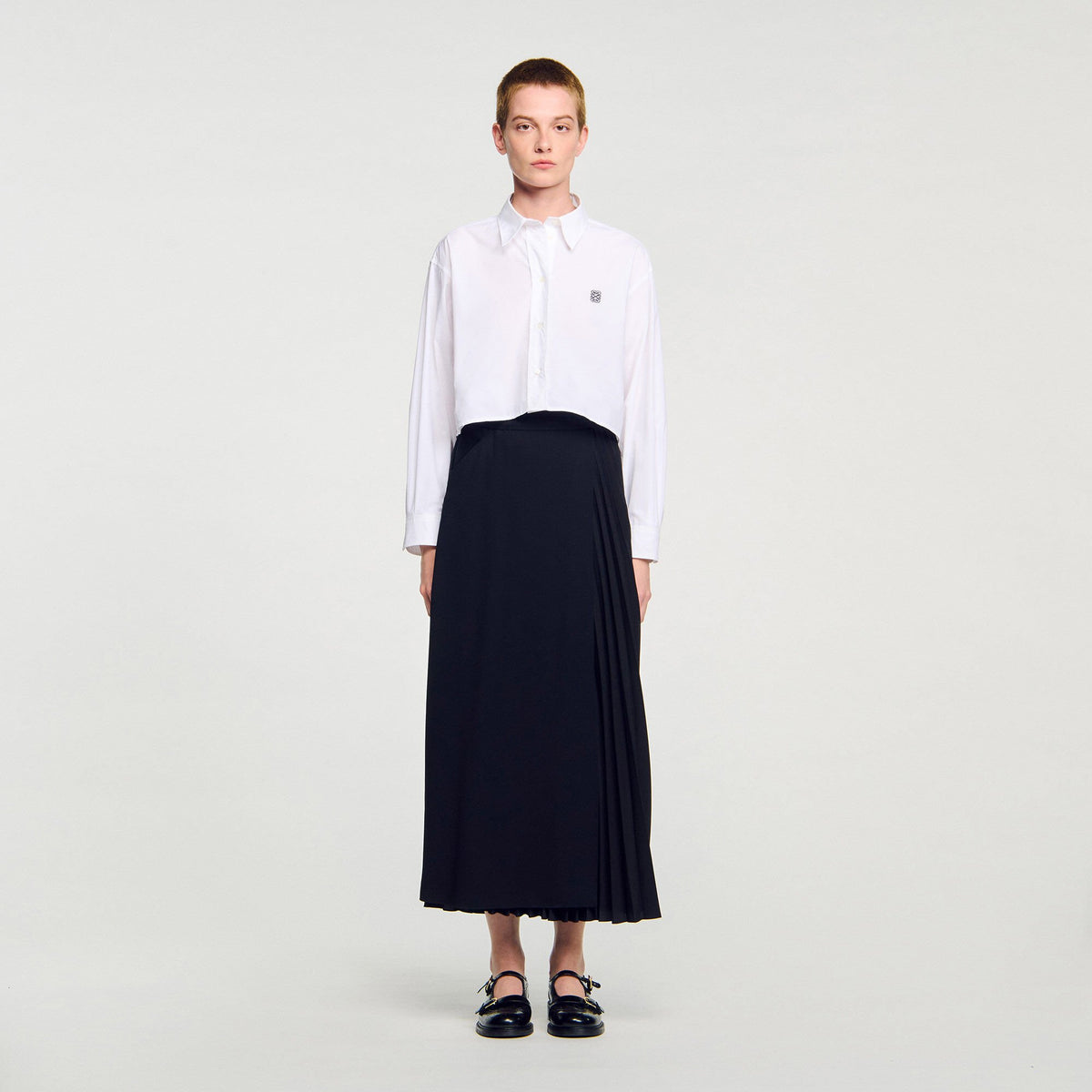 Sandro Curb chain buckle pleated skirt