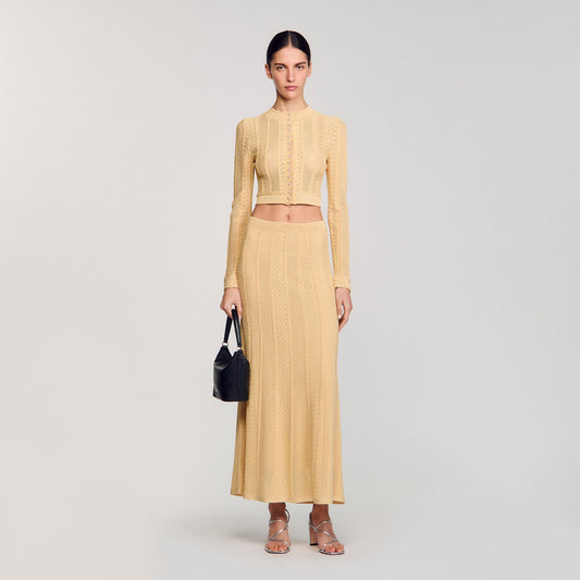 Sandro Pointelle knit maxi skirt