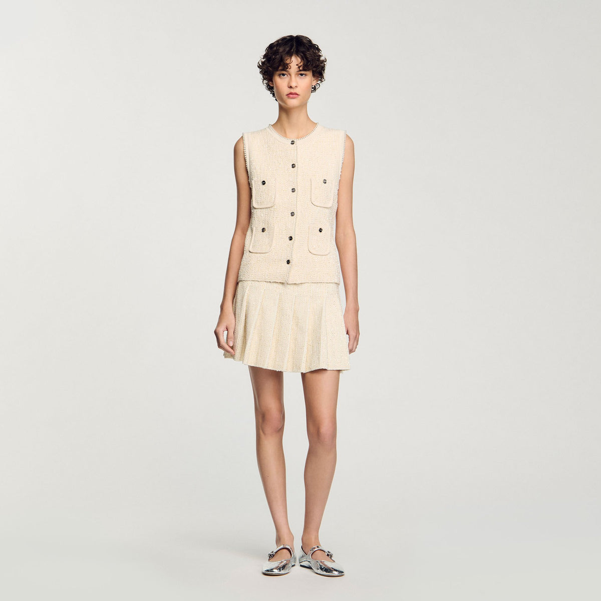 Sandro Mini tweed pleated skirt