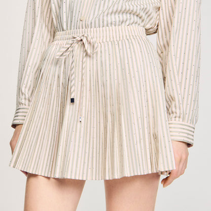 Sandro Rhinestone striped pleated skirt