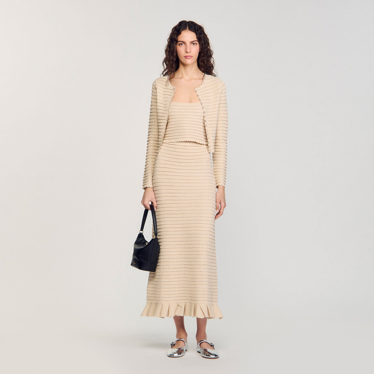 Sandro Rhinestone knit maxi skirt