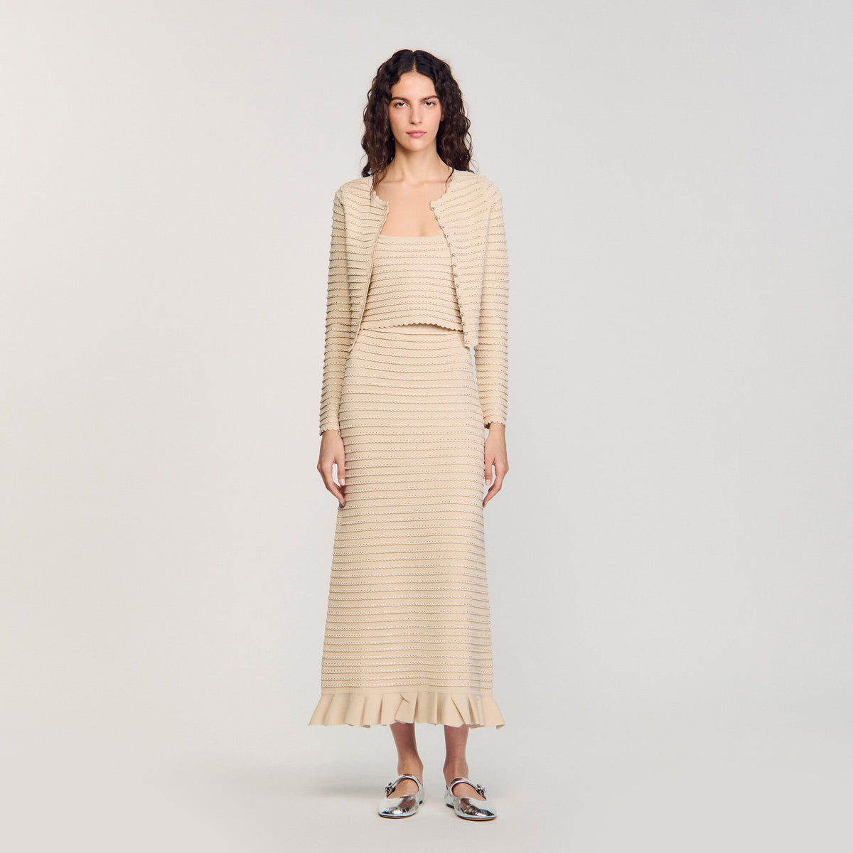 Sandro Rhinestone knit maxi skirt
