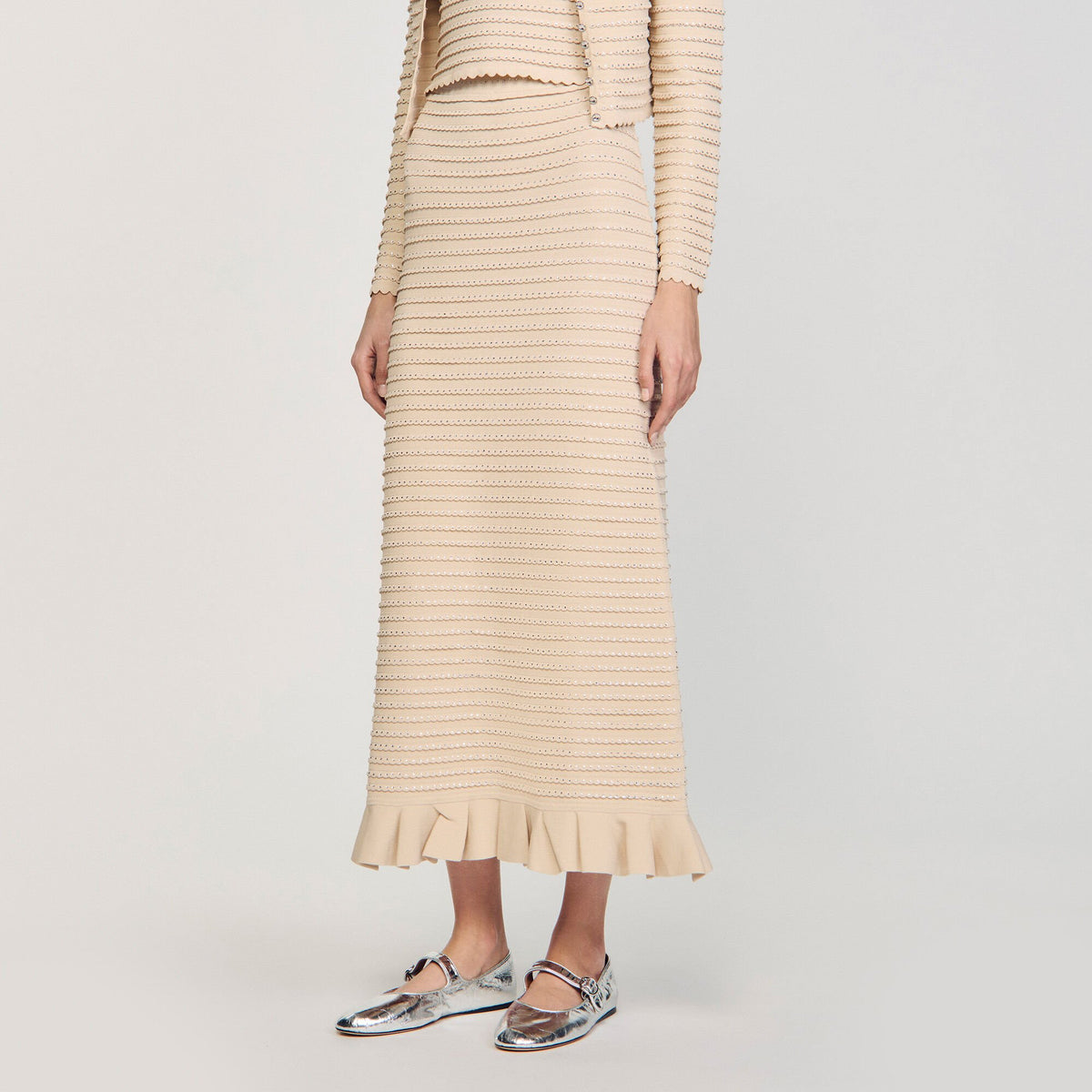 Sandro Rhinestone knit maxi skirt