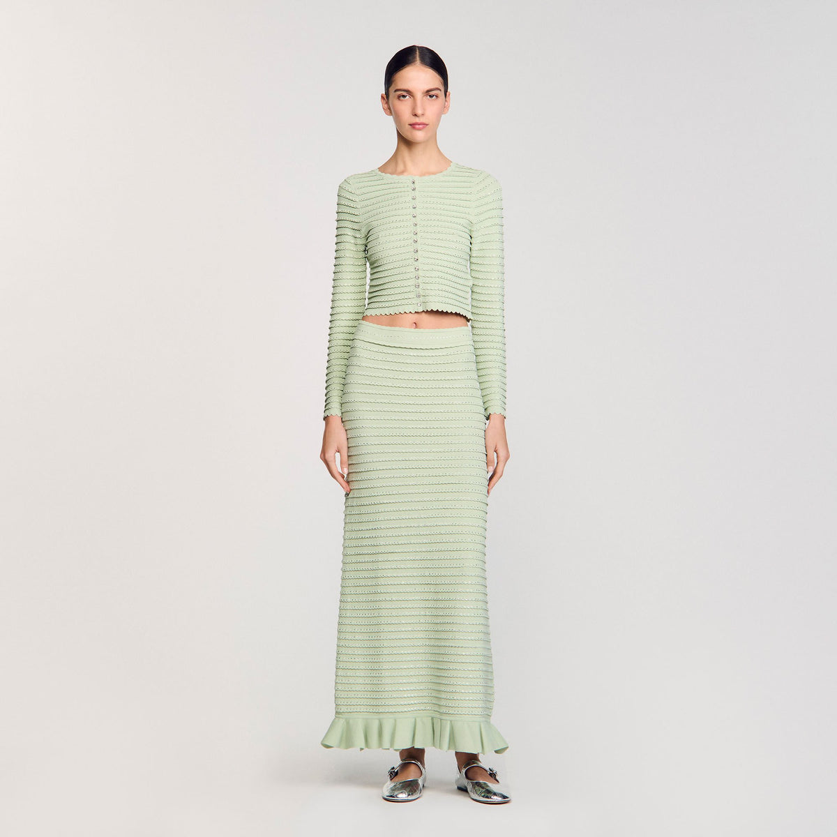 Sandro Rhinestone knit maxi skirt