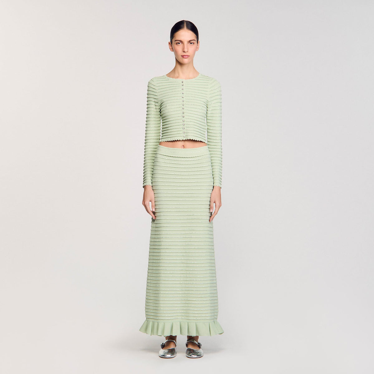 Sandro Rhinestone knit maxi skirt