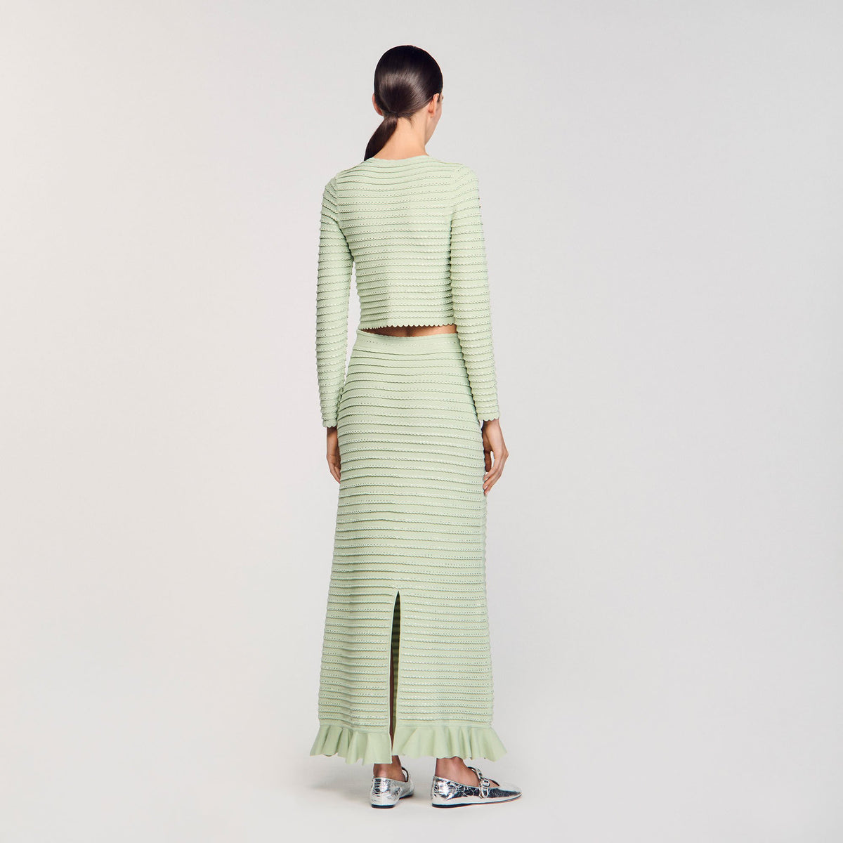 Sandro Rhinestone knit maxi skirt