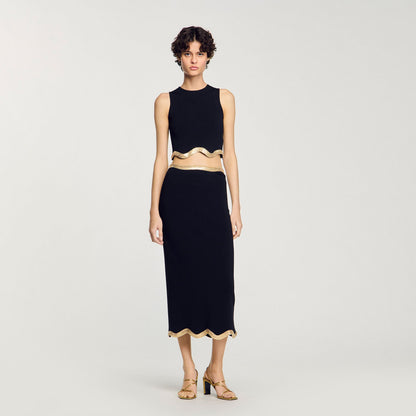 Sandro Maxi knitted skirt with chain detail