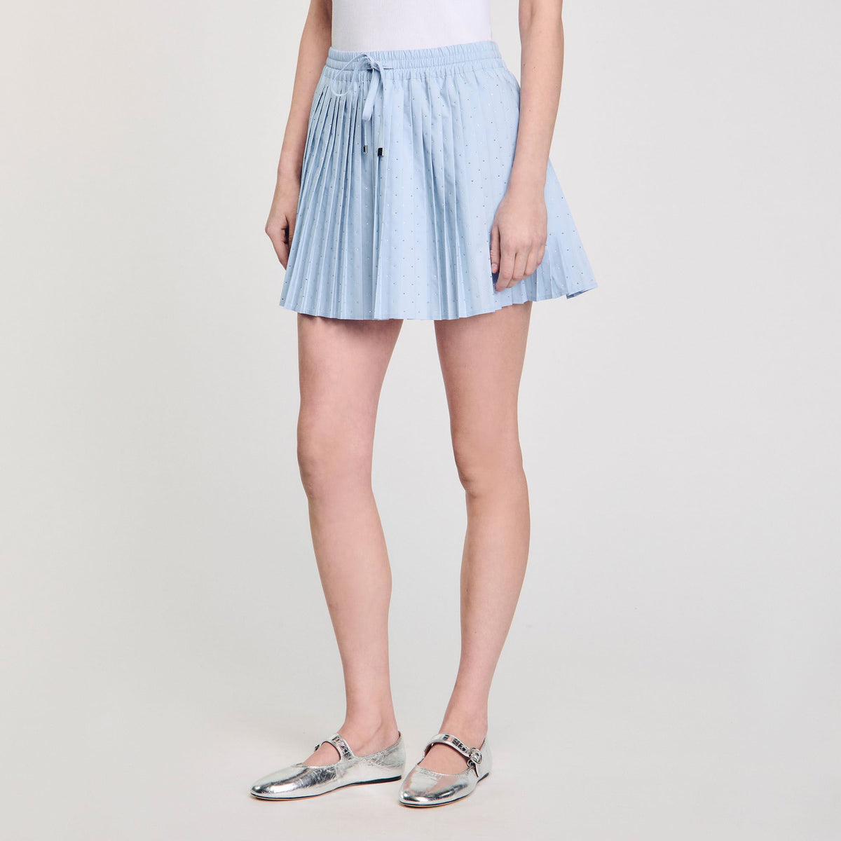 Sandro Mini pleated rhinestone skirt