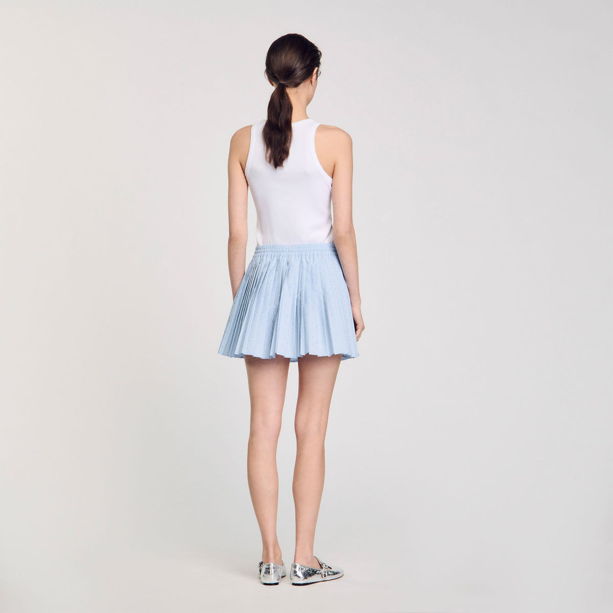 Sandro Mini pleated rhinestone skirt