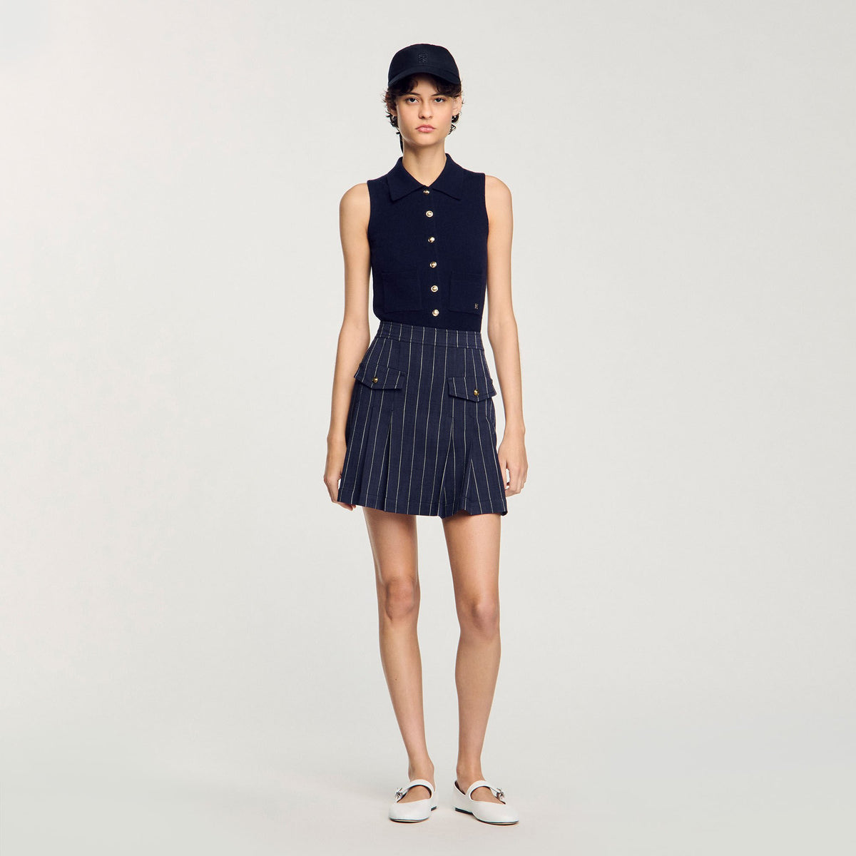 Sandro Mini striped pleated skirt