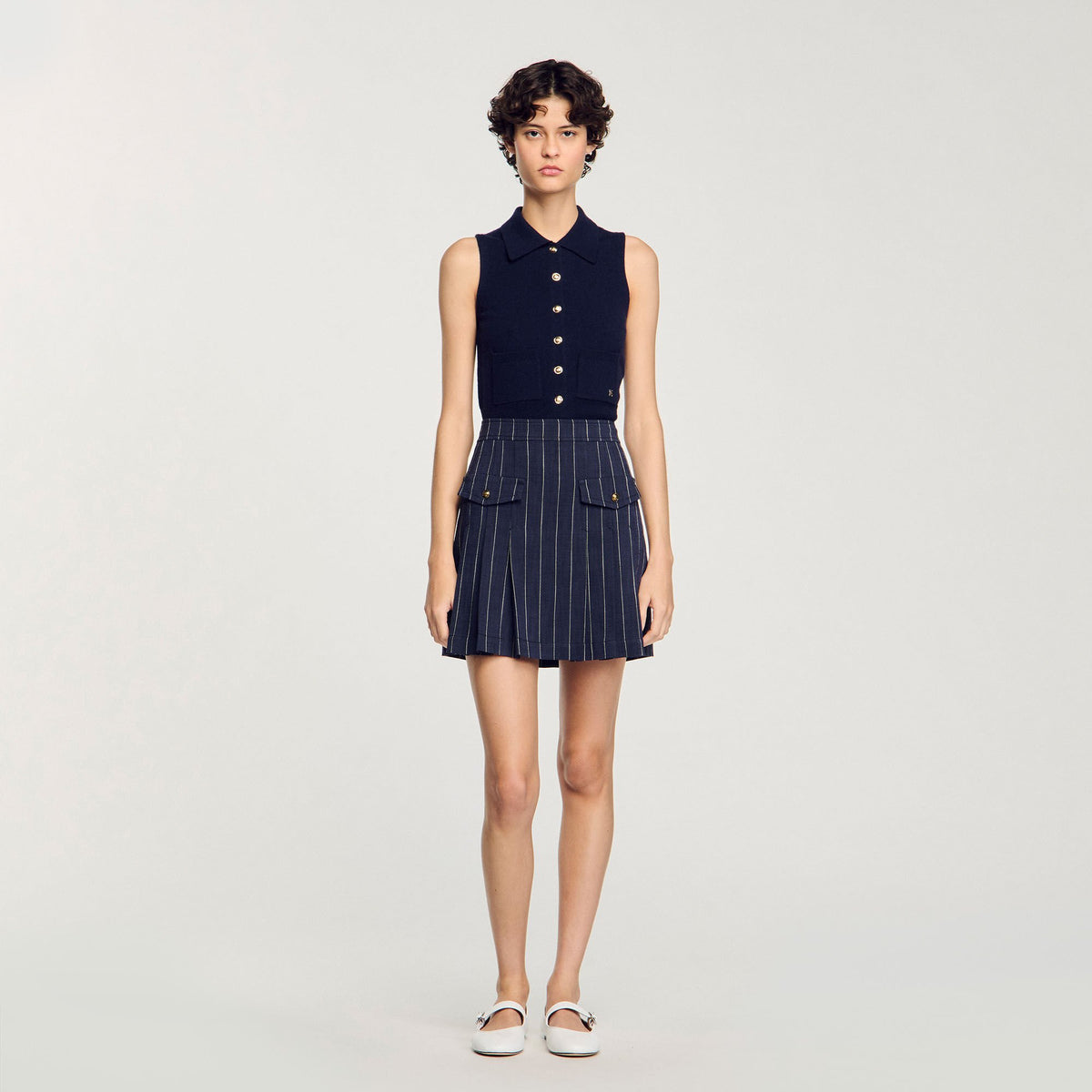 Sandro Mini striped pleated skirt