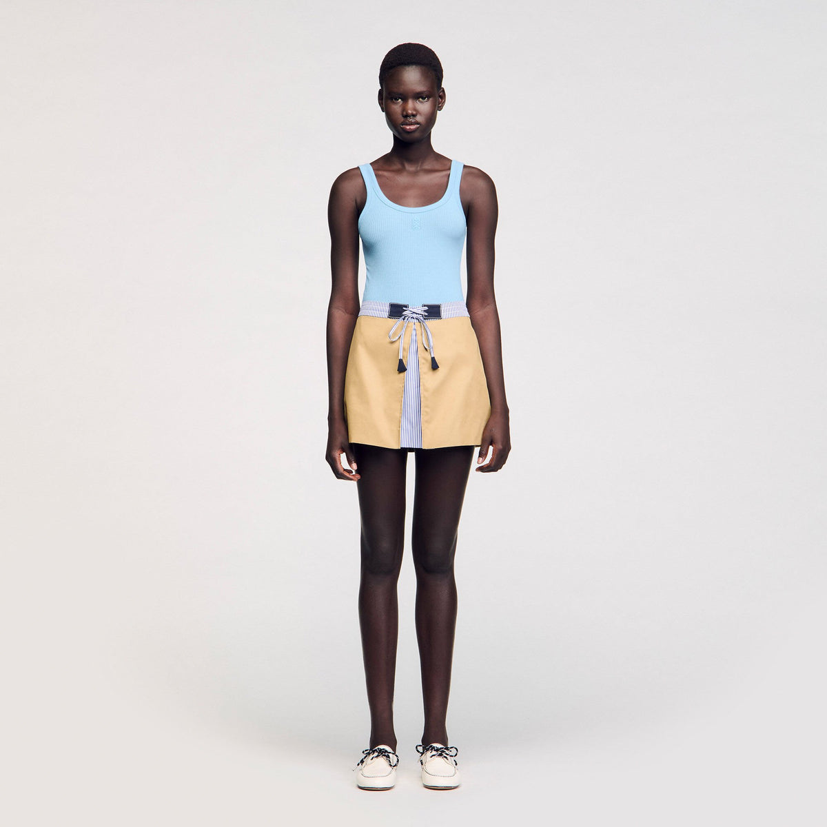 Sandro Mini dual-material skirt