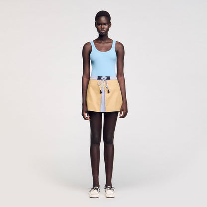 Sandro Mini dual-material skirt