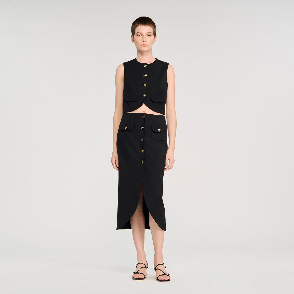 Sandro Buttoned midi skirt