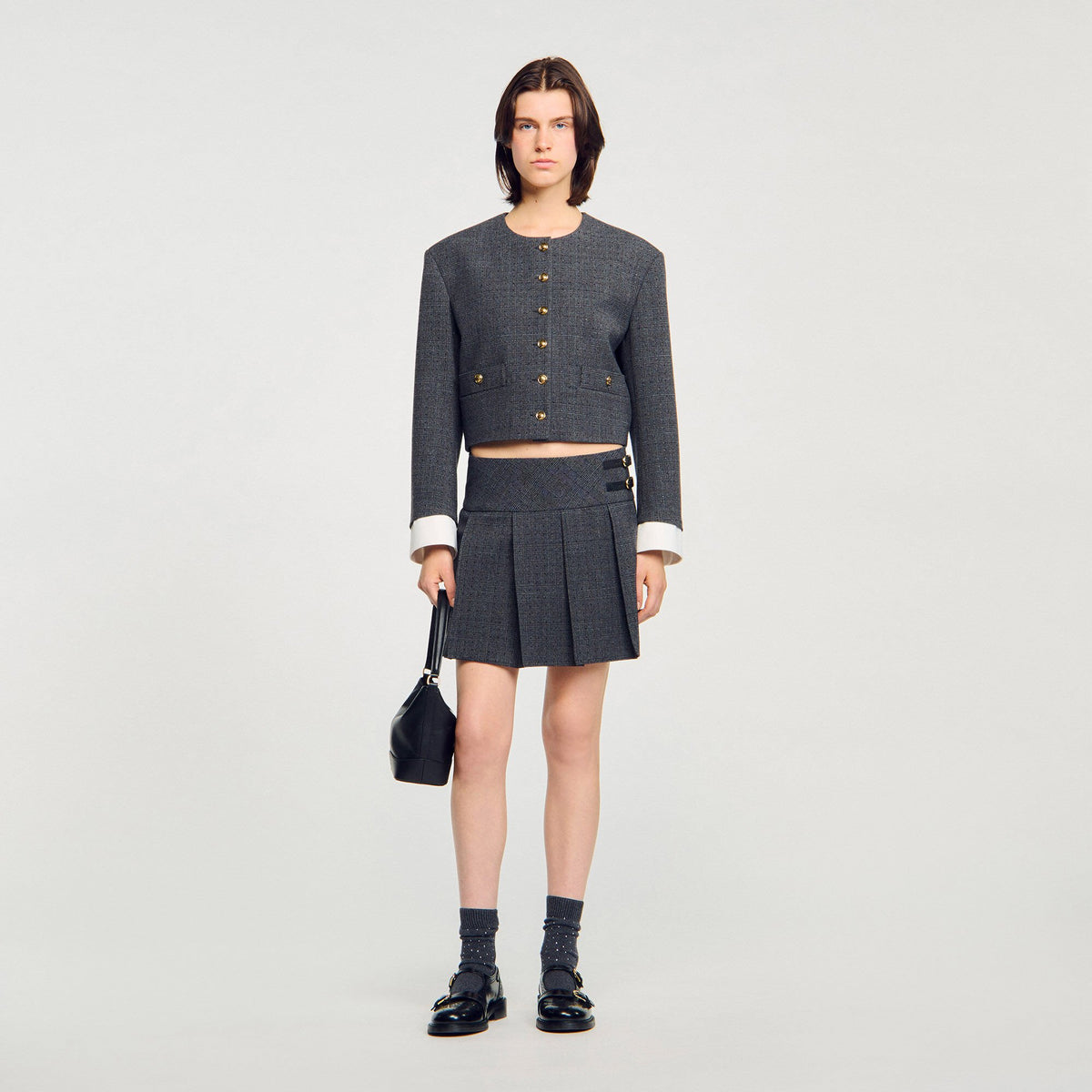 Sandro Mini rhinestone suit skirt