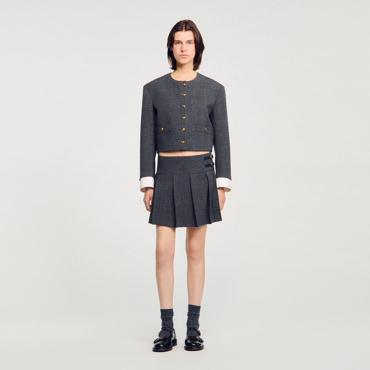 Sandro Mini rhinestone suit skirt