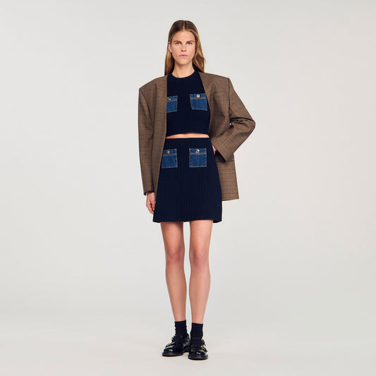 Sandro Mini knit and denim skirt