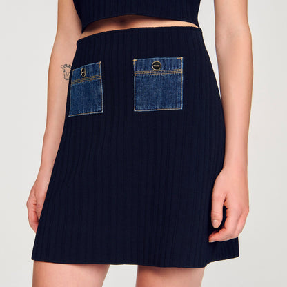 Sandro Mini knit and denim skirt