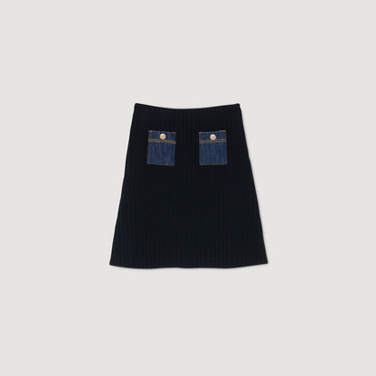 Sandro Mini knit and denim skirt