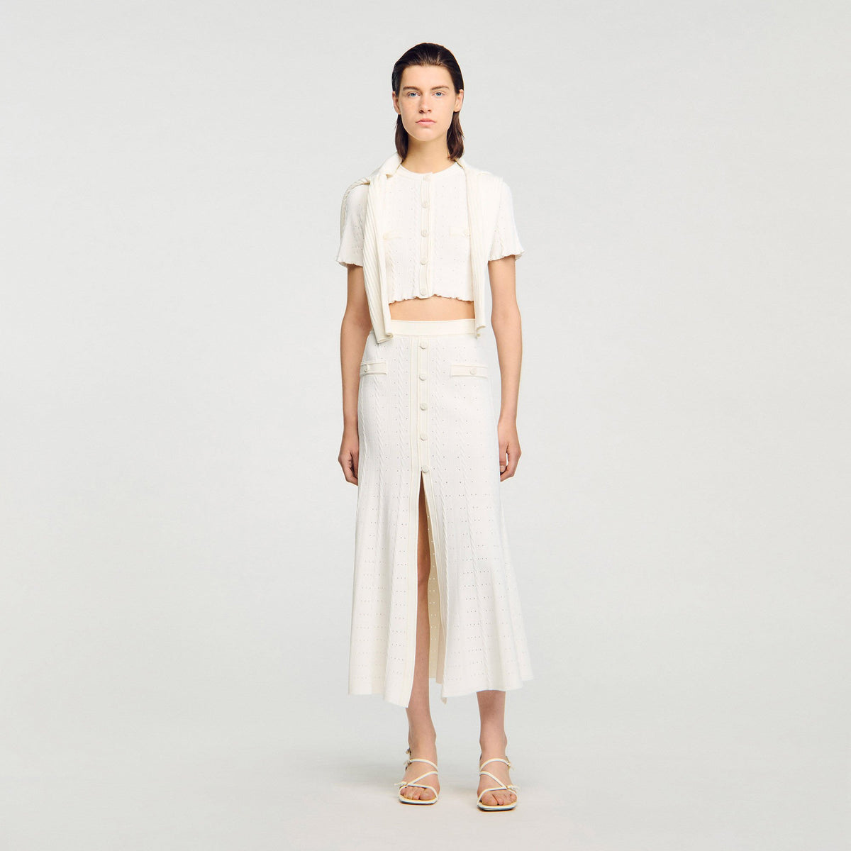 Sandro Pointelle knit midi skirt