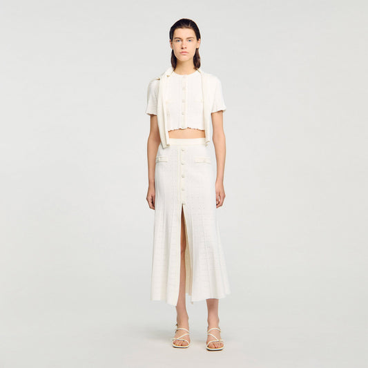 Sandro Pointelle knit midi skirt
