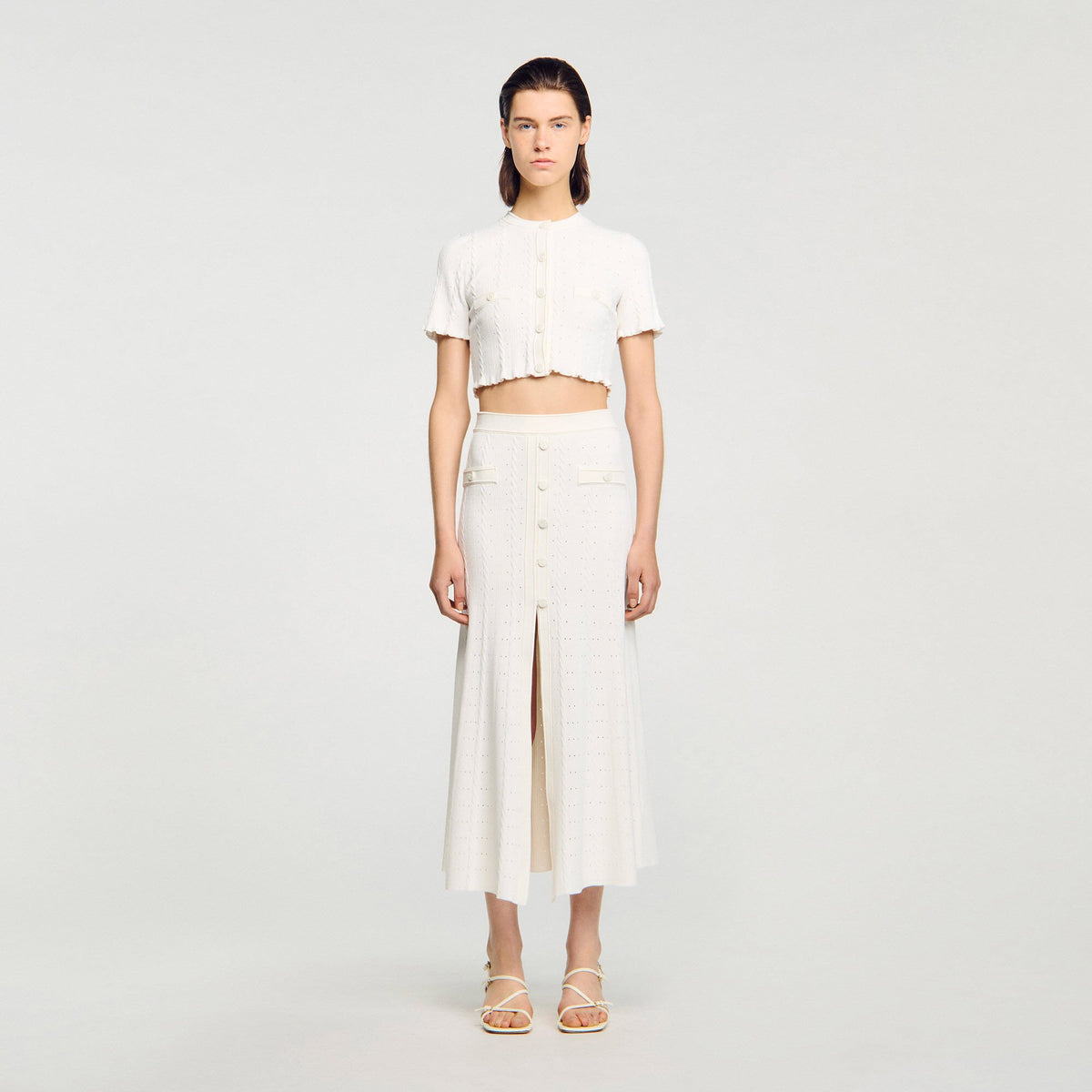 Sandro Pointelle knit midi skirt